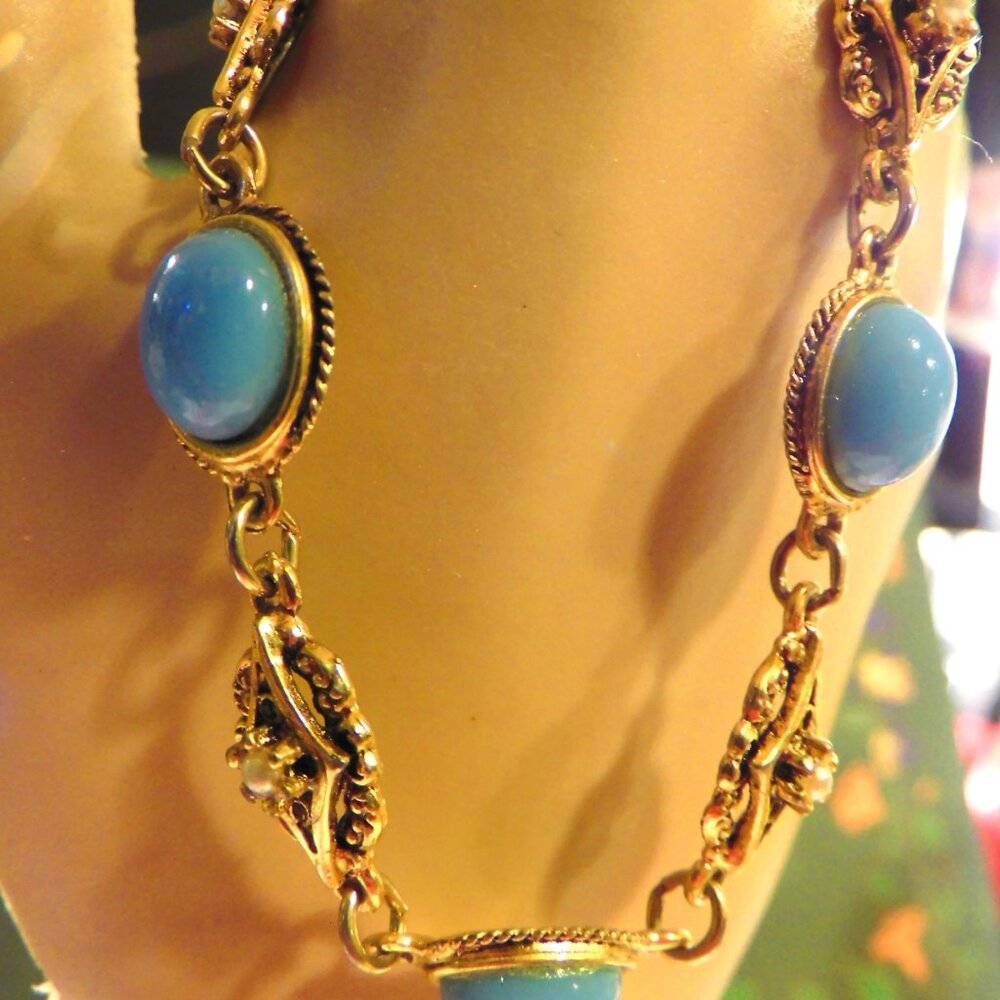 TURQUOISE and SEED PEARL BRACELET - 7.5" - Picture 6 of 6